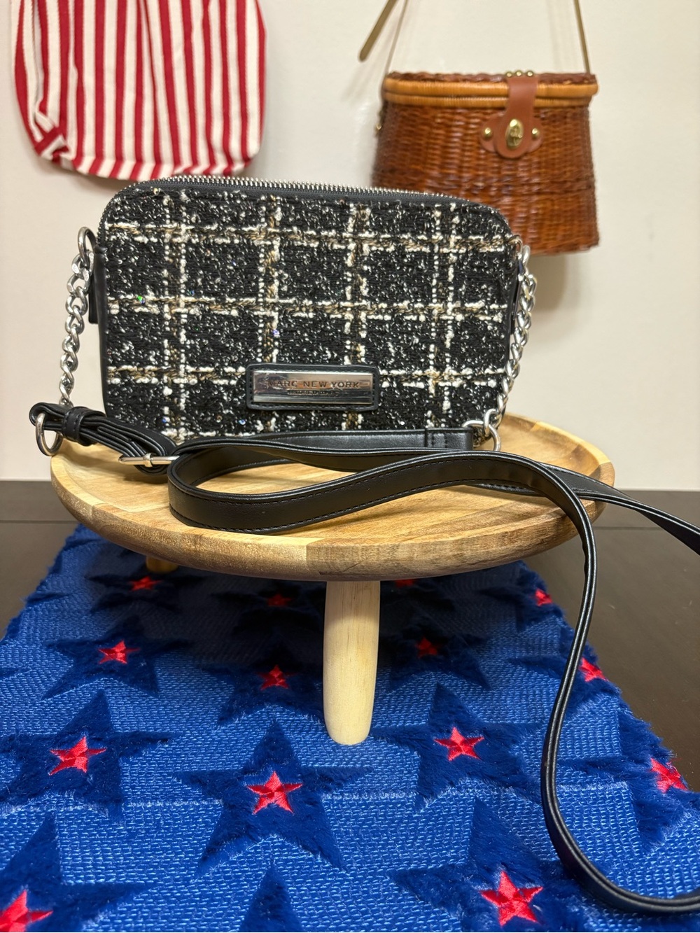 Marc New York Black & White Tweed Chain Strap Crossbody